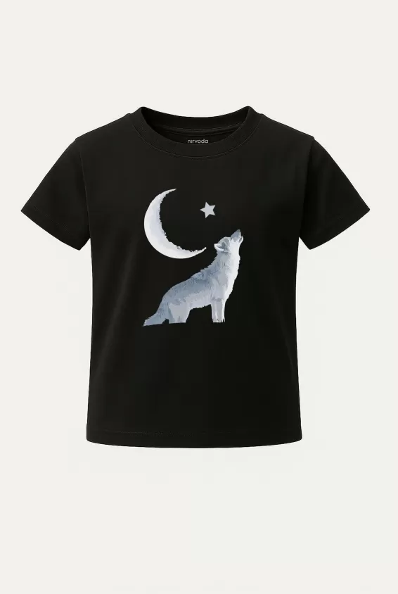 Çocuk Tişört Bozkurt Ay Yıldız Türk Baskılı Çocuk Tshirt - Siyah
