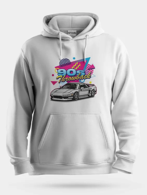 90lar Spor Araba Unisex Kapüşonlu Sweatshirt - Beyaz