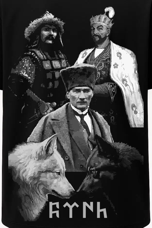 Oversize Türk Hükümdarlar Atatürk Timur Metehan Baskılı Tişört - Büyük Baskı - Geniş Kesim - Siyah