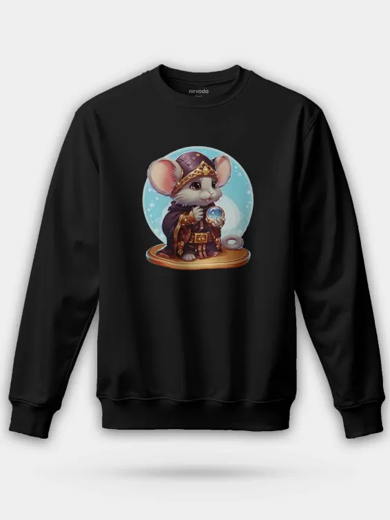 Büyücü Sevimli Fare Unisex Regular Sweatshirt - Siyah