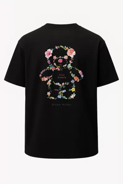 Oversize Live Simply Çiçekli Ayıcık Baskılı Unisex Tişört