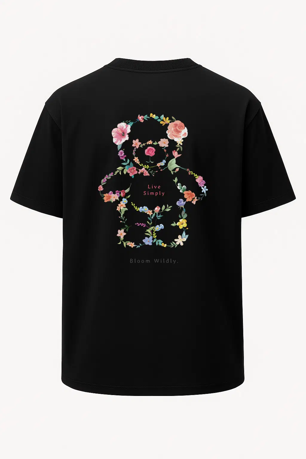 Oversize Live Simply Çiçekli Ayıcık Baskılı Unisex Tişört