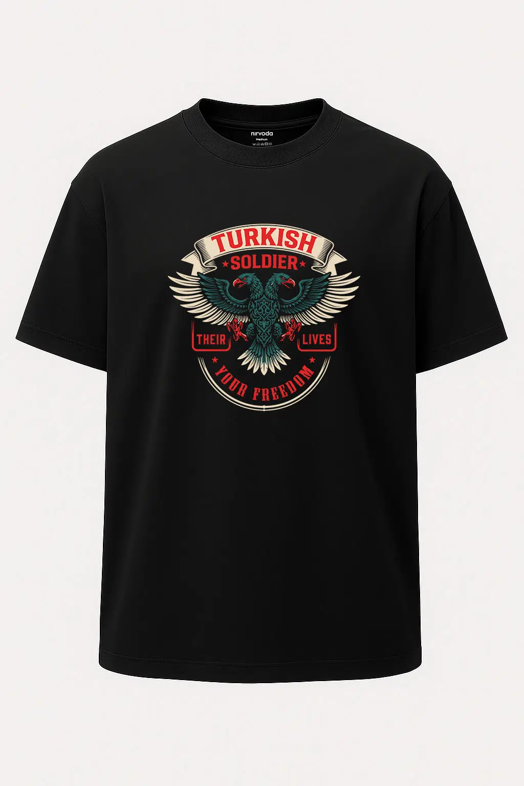 Oversize Turkish Soldier Türk Askeri Selçuklu Kartalı Baskılı Unisex Geniş Kesim Türk Tişört