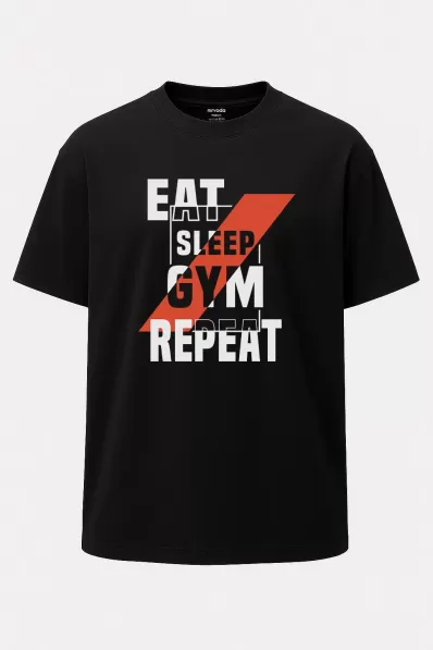 Oversize Eat Sleep GYM Fitness Unisex Baskılı Tişört