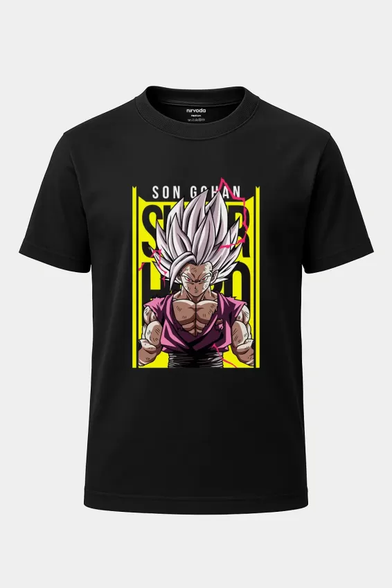 Beast Son Gohan Baskılı Loose Fit Bisiklet Yaka Tişört Anime Manga Siyah - Siyah