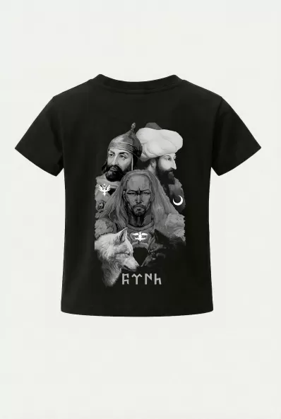 Çocuk Tişört Türk Hükümdarlar 2 - Attila Alparslan ve Fatih Sultan Mehmet Sırt Baskılı Çocuk Tshirt