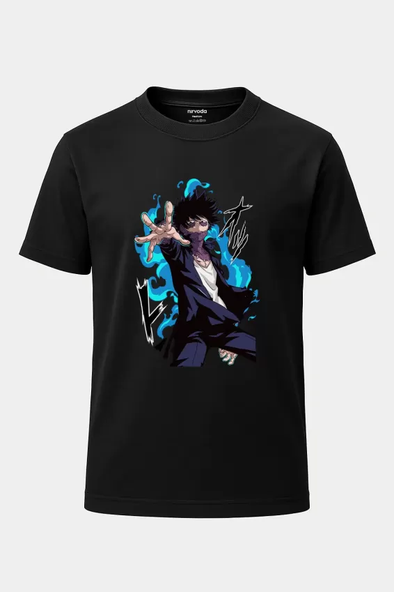Bnha Dabi My Hero Academia Baskılı Loose Fit Bisiklet Yaka Tişört Anime Manga - Siyah