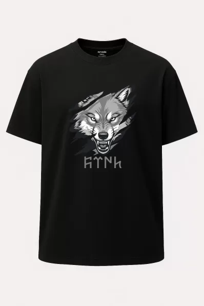 Oversize Yırtıcı Bozkurt Göktürkçe Türk Baskılı Unisex Geniş Kesim Tişört