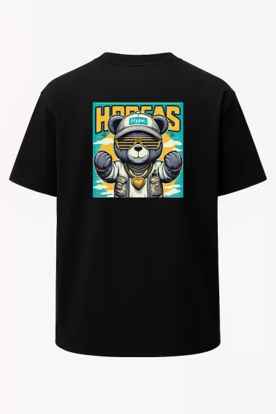 Oversize Hype Sevimli Tarz Ayı Baskılı Unisex Tişört