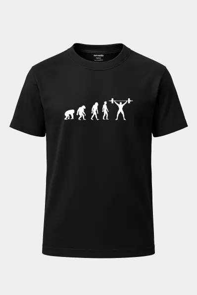 Fitness Bodybuilder Evrimi Baskılı Loose Fit Bisiklet Yaka Unisex Tişört Siyah