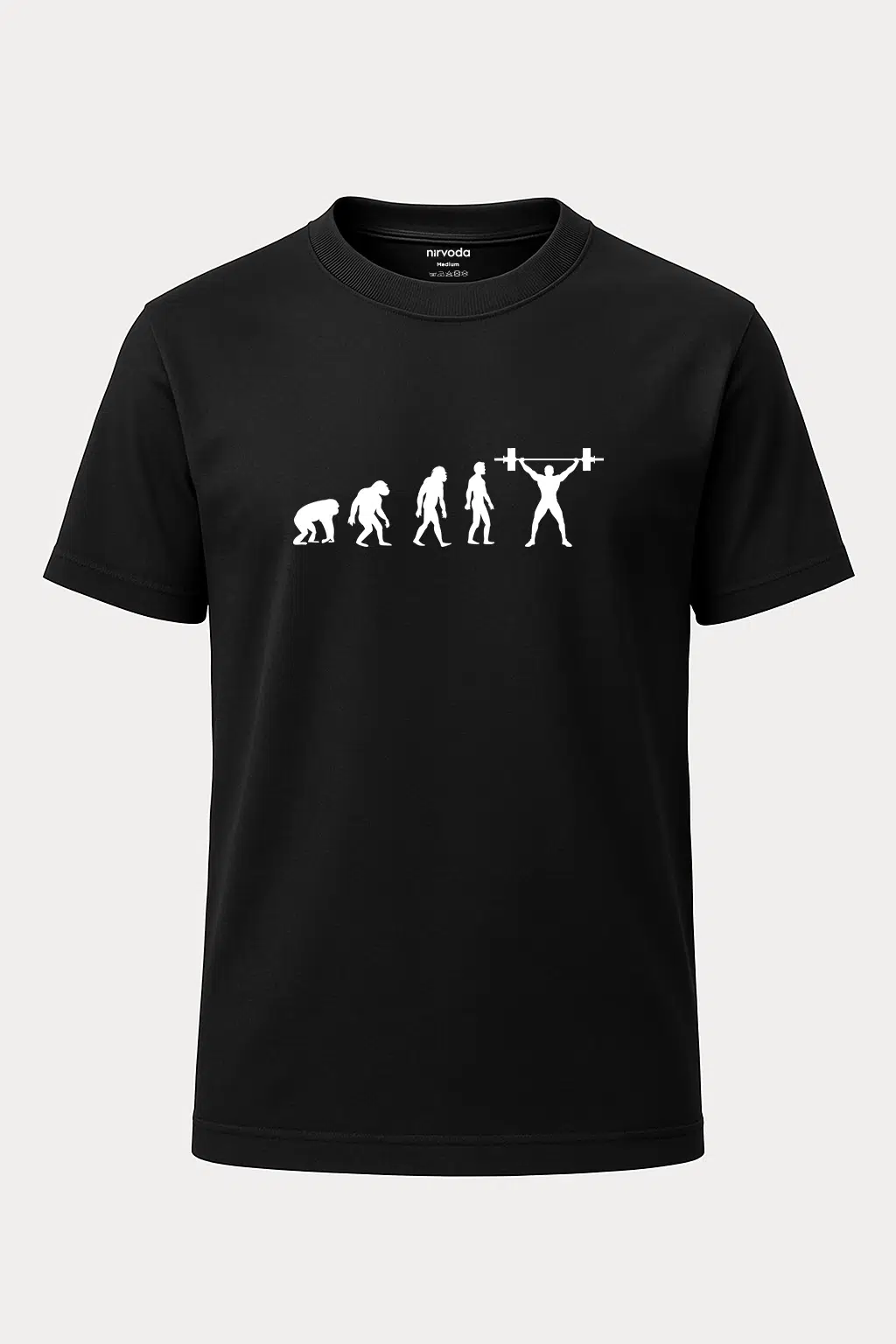 Fitness Bodybuilder Evrimi Baskılı Loose Fit Bisiklet Yaka Unisex Tişört Siyah