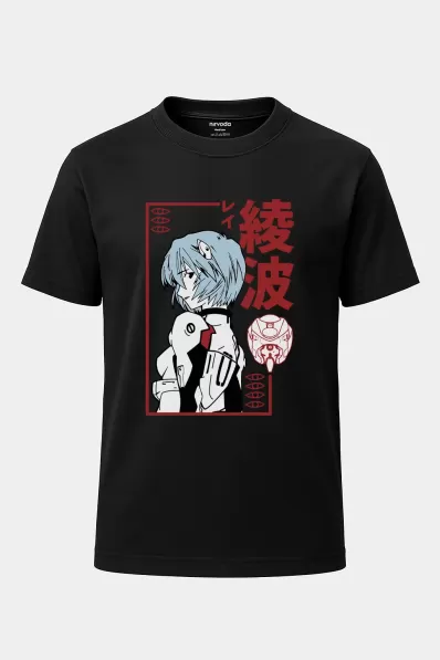 Rei Ayanami Neon Genesis Evangelion Baskılı Loose Fit Bisiklet Yaka Unisex Tişört Anime Manga
