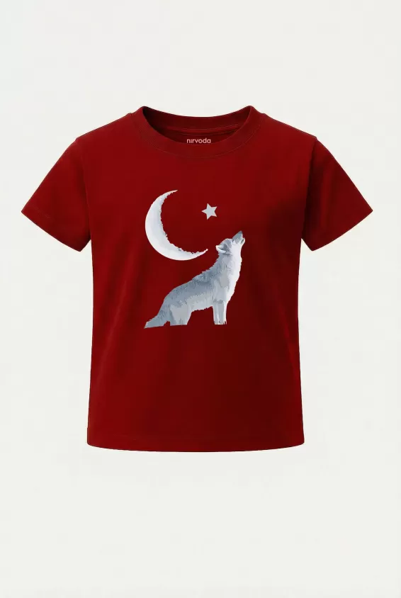 Çocuk Tişört Bozkurt Ay Yıldız Türk Baskılı Çocuk Tshirt - Kırmızı