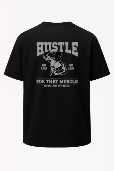 Oversize Hustle Fitness Baskılı GYM Tişört