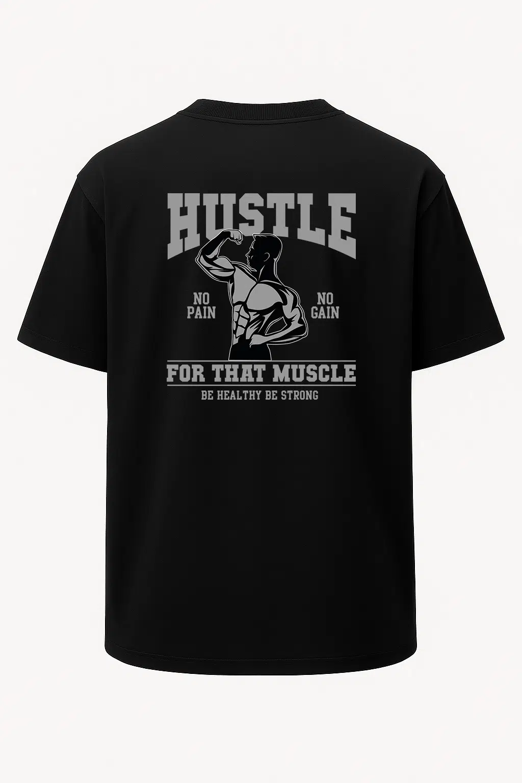 Oversize Hustle Fitness Baskılı GYM Tişört