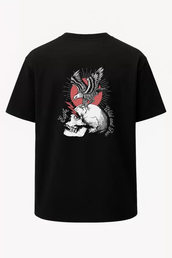 Oversize California Kartal Baskılı Unisex Tişört - Siyah