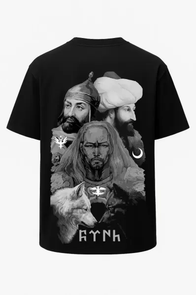 Oversize Türk Hükümdarlar 2 - Attila Alparslan ve Fatih Baskılı Tişört - Büyük Baskı - Geniş Kesim