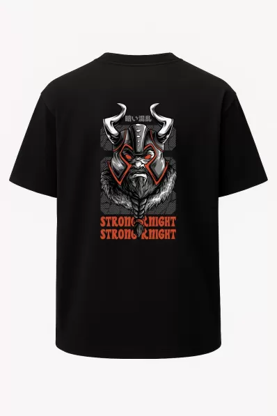 Oversize Strong Knight Viking Baskılı Unisex Tişört