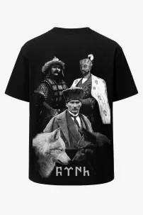 Oversize Türk Hükümdarlar Atatürk Timur Metehan Baskılı Tişört - Büyük Baskı - Geniş Kesim