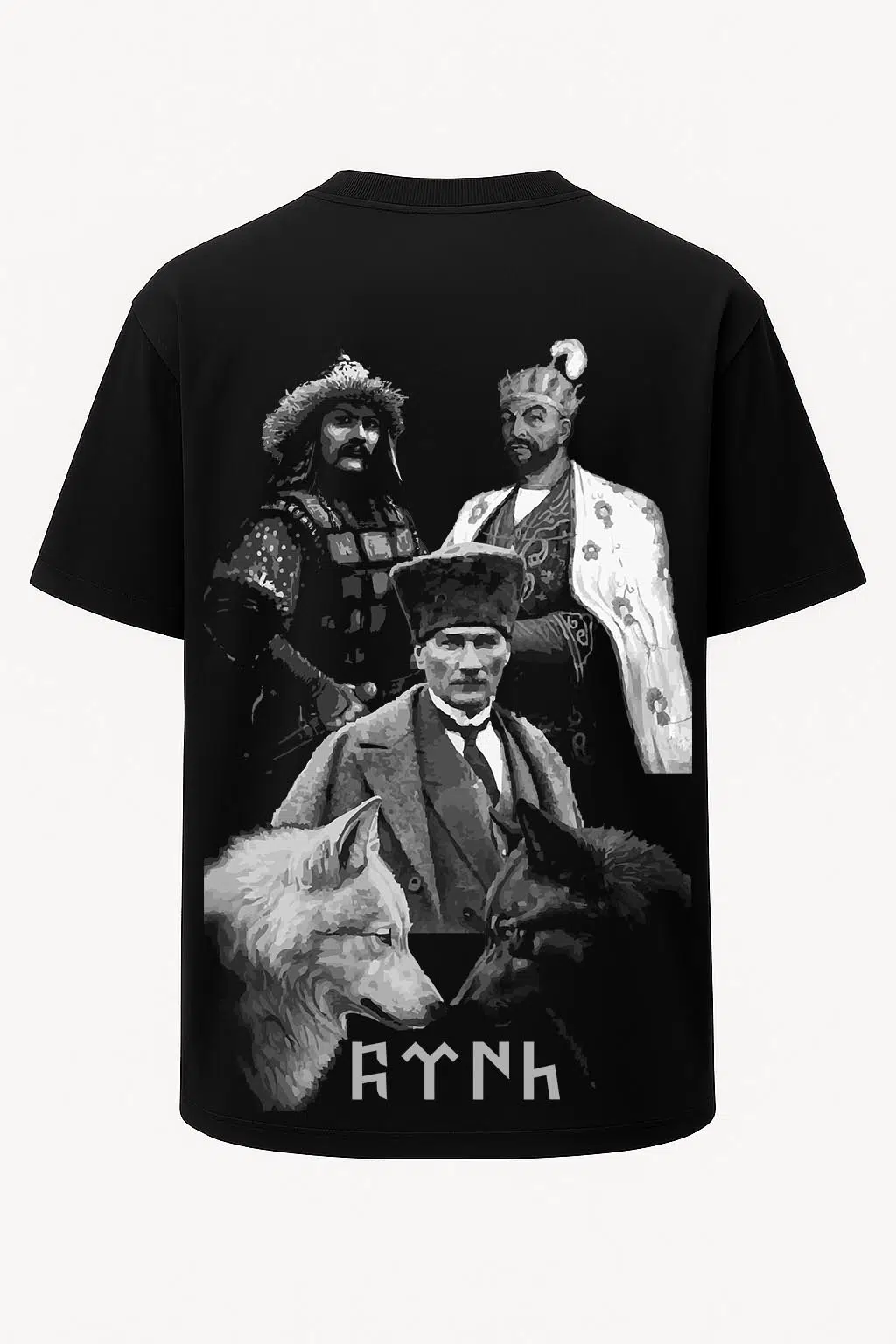 Oversize Türk Hükümdarlar Atatürk Timur Metehan Baskılı Tişört - Büyük Baskı - Geniş Kesim