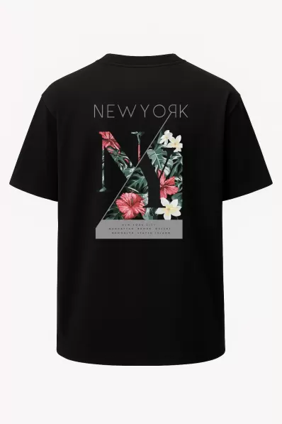 Oversize New York City Çiçek Baskılı Unisex Tişört
