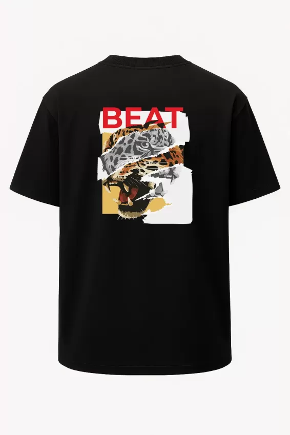 Oversize Beat Fight All The Fears Tiger Baskılı Unisex Tişört Siyah - Siyah