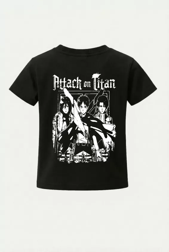 Çocuk Tişört Attack on Titan Sırt Baskılı Çocuk Tshirt - Siyah