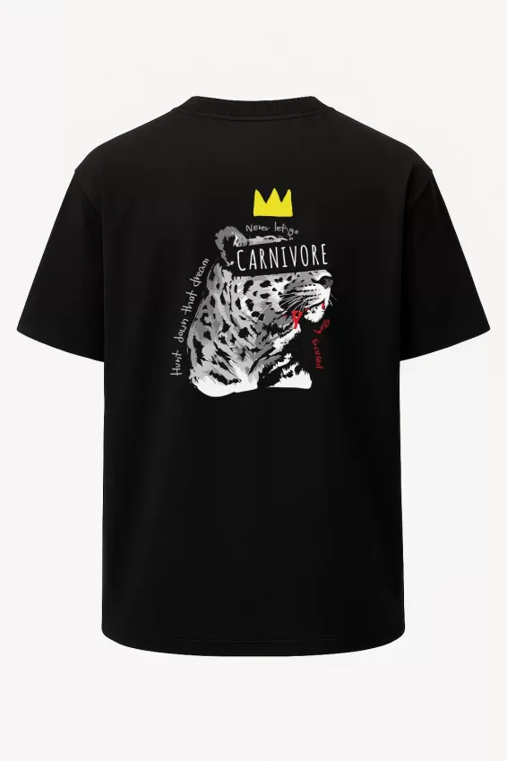 Oversize Born To Hunt Tiger Baskılı Unisex Tişört Siyah - Siyah