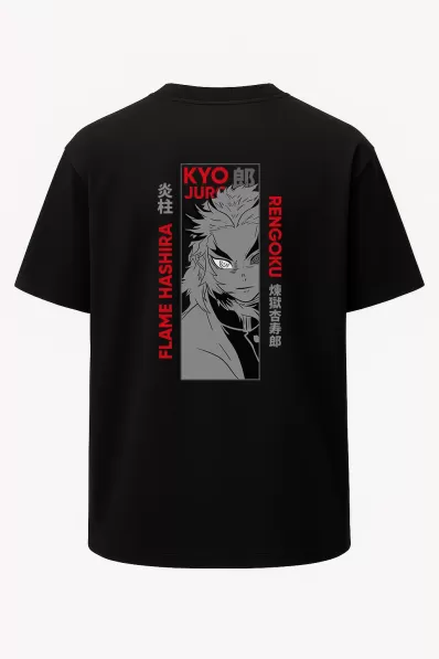 Oversize Kyojuro Rengoku Demon Slayer Baskılı Unisex Tişört