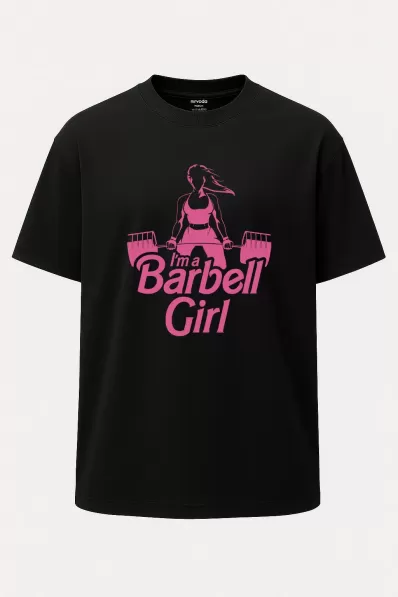 Oversize Barbell Girl Pembe Fitness Baskılı Kadın GYM Tişört