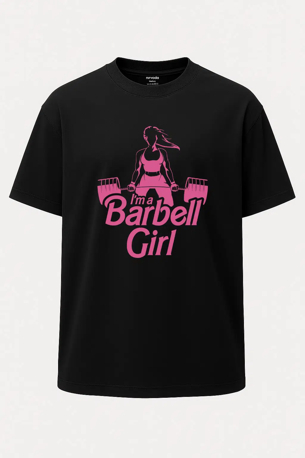 Oversize Barbell Girl Pembe Fitness Baskılı Kadın GYM Tişört