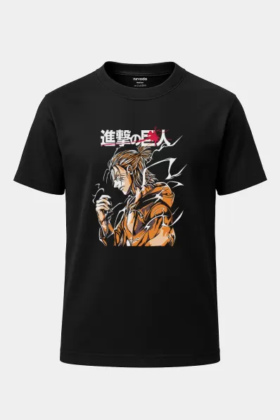 Eren Yeager Cool Attack on Titan Baskılı Unisex Siyah Anime Tişört
