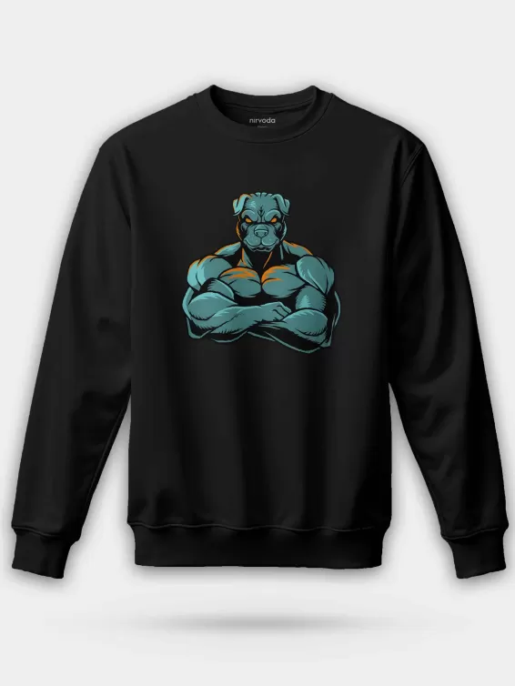 Bodybuilder Kaslı Köpek Unisex Regular Sweatshirt - Siyah