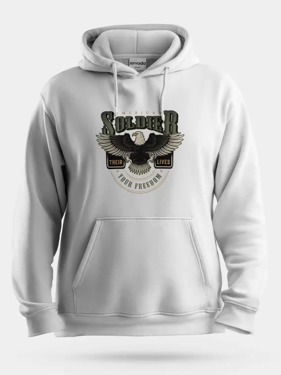 American Soldier Kartal Unisex Kapüşonlu Sweatshirt - Beyaz