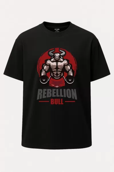 Oversize Kaslı Boğa Fitness Baskılı Spor Tişört