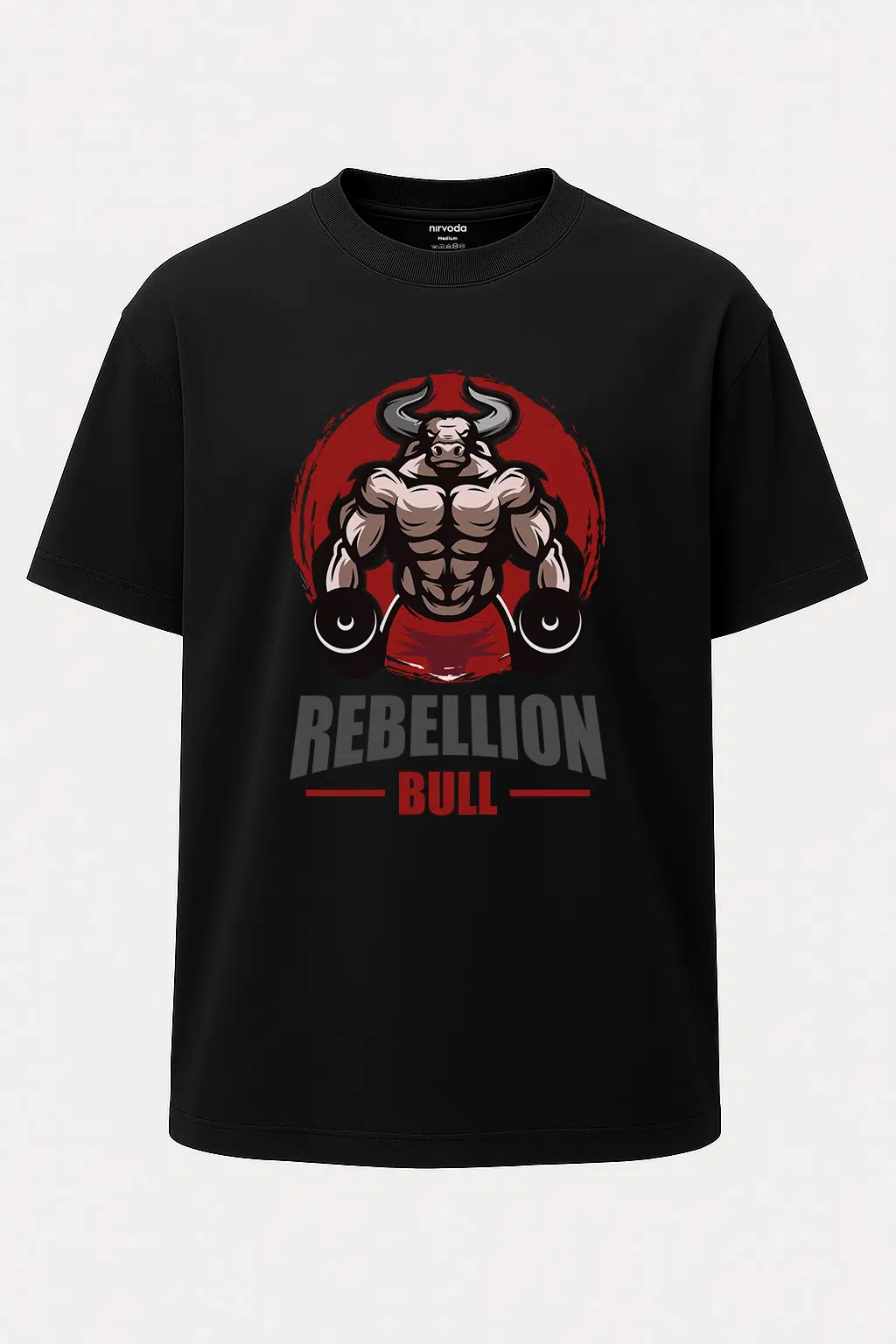 Oversize Kaslı Boğa Fitness Baskılı Spor Tişört